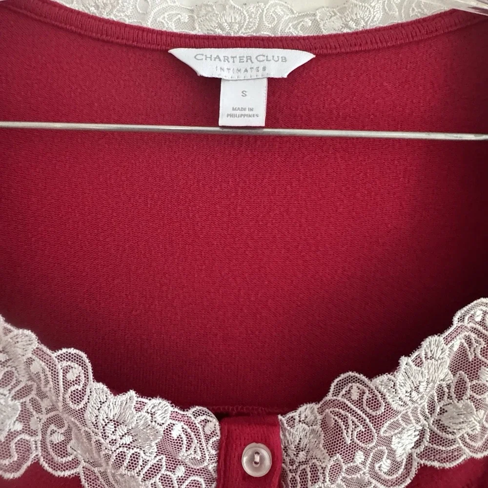 Charter Club Red Lace Trim Nightgown S Holiday‎ Christmas Cottagecore Victorian